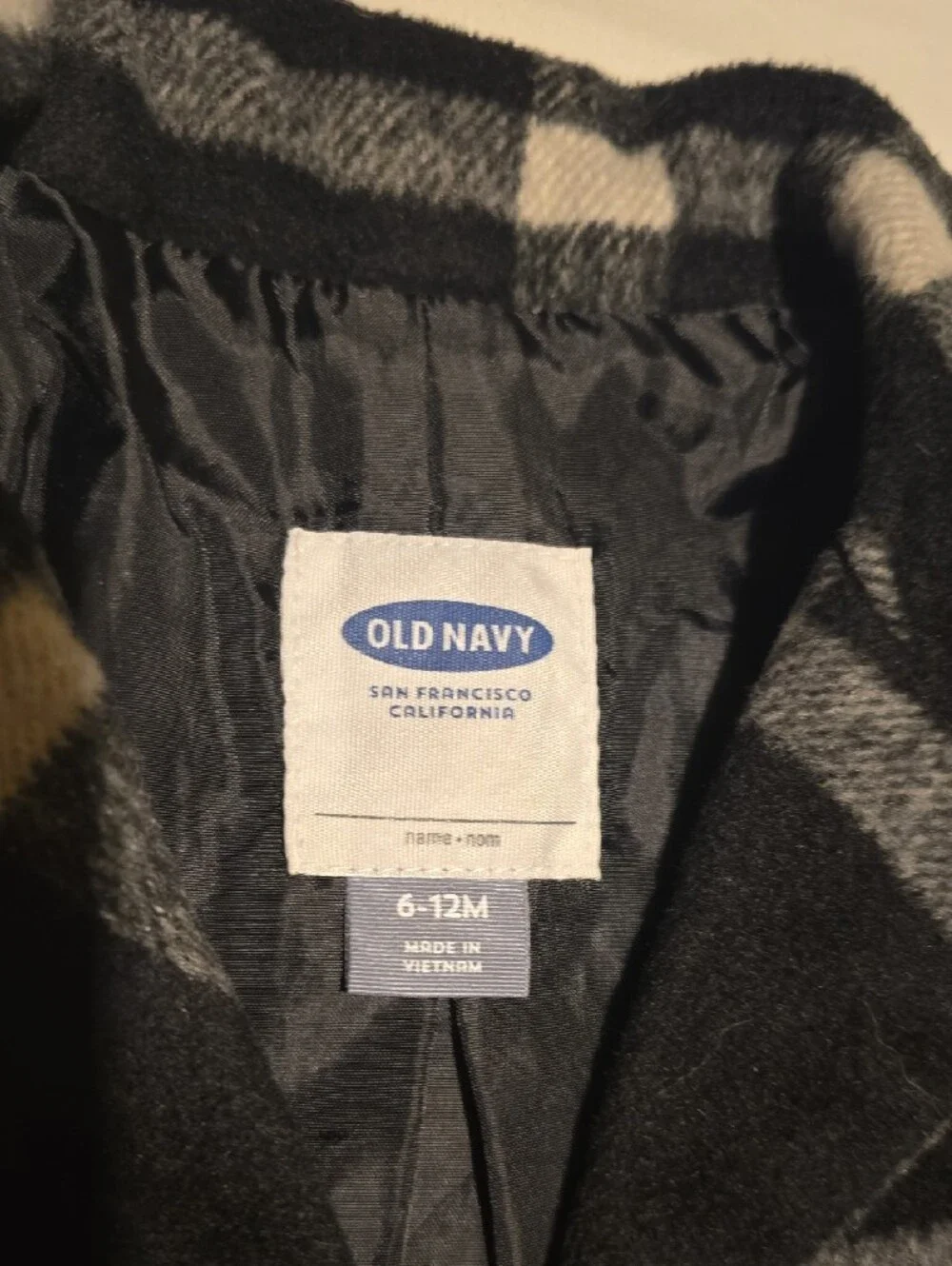 Old Navy Black & White Plaid Kids Peacoat